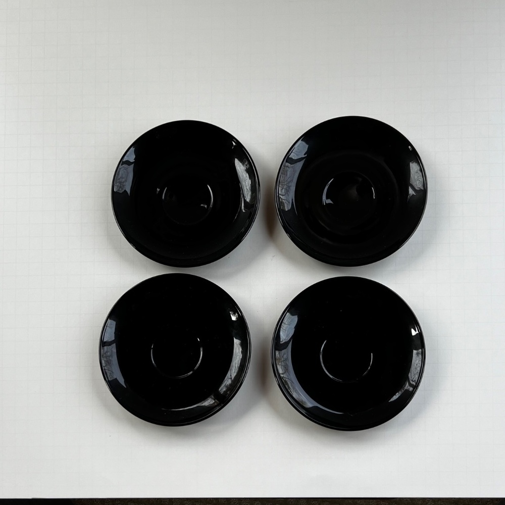 Black Glass Cup Saucers - Set of 4